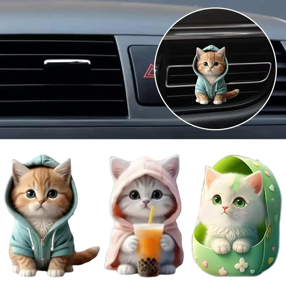 Cute Cat Car Air Conditioning Vent Aromatherapy Clip, Acrylic Flat Cartoon Kitten Aromatherapy Ornament Car Interior Decoration