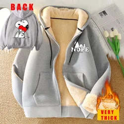 Snoopys Hooded Sweatshirt for Adult Lambswool Thicken Warm Anime Sportswear Zipper Coats Winter Women Men Clothes Birthday Gift