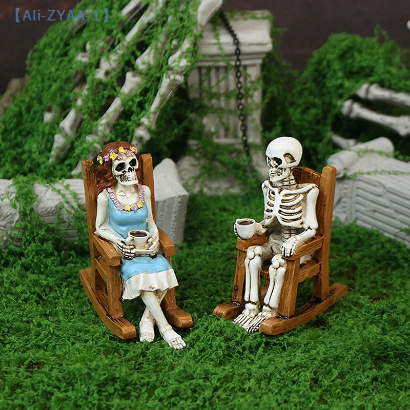 【ZYAA-1】زخرفة هيكل عظمي للزوجين للهالوين - ديكور من الراتنج للديكورات الداخلية/الخارجية، وكراسي صالة للقهوة