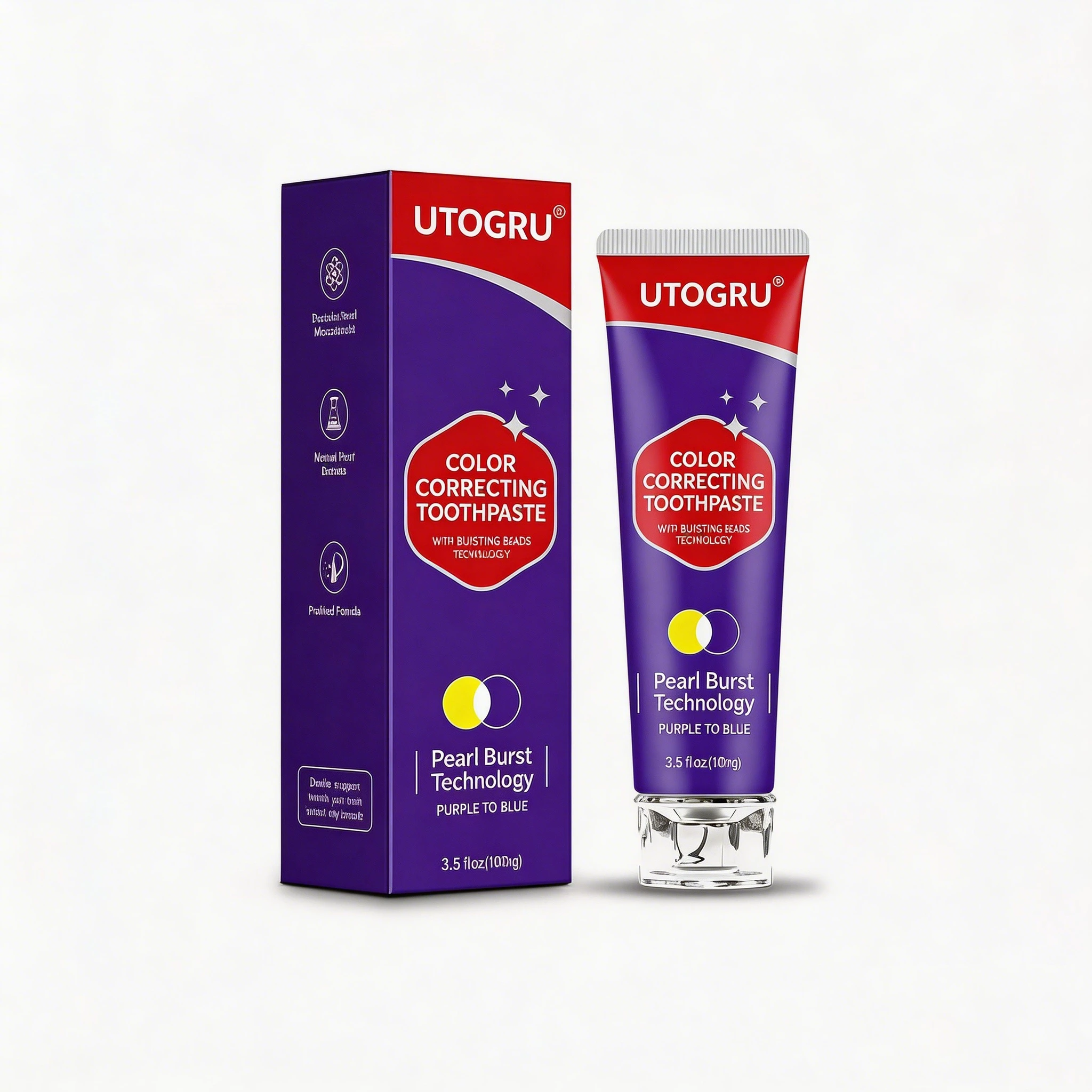 

Зубная паста для коррекции цвета, отбеливающая, от фиолетового к синему, с выделяющимися гранулами, технология Pearl Burst, нейтральная жемчужная формула