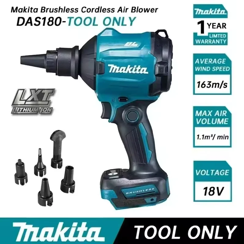 Batteria ricaricabile per utensili elettrici Makita originali 18V 6.0Ah Li-ion, utensili Makita 18V, pistola ad aria ad alta potenza DAS180 per rimuovere la polvere in spazi ristretti, utensili