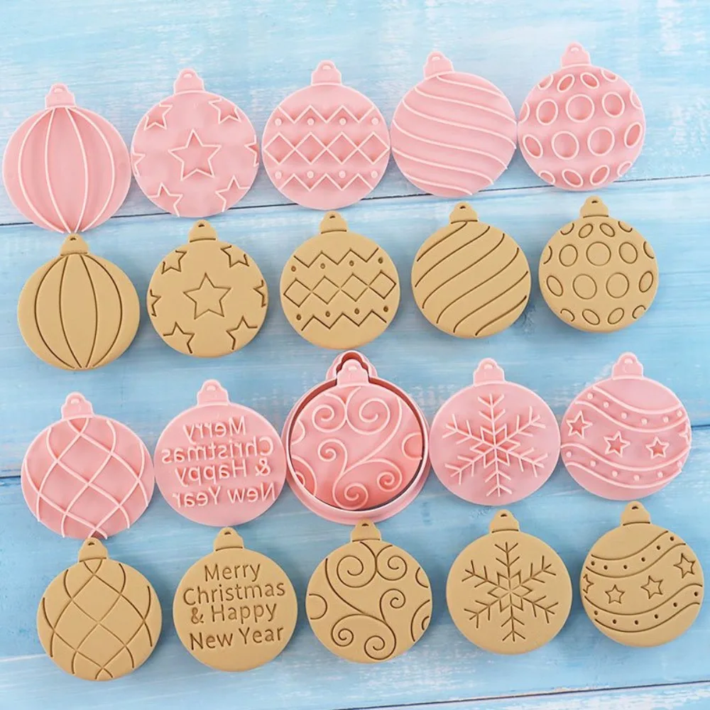 11Pcs Christmas Ornament Cookie Cutter Set  3D Embossed Ball Molds with 10 Patterns, Plastic Baking Tools for Holiday Treats view 2