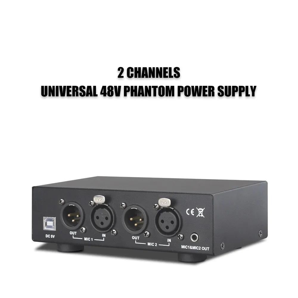 USB Dual Mixed Output Phantom Power Supply 48V Metal per microfoni a condensatore apparecchiature di registrazione musicale