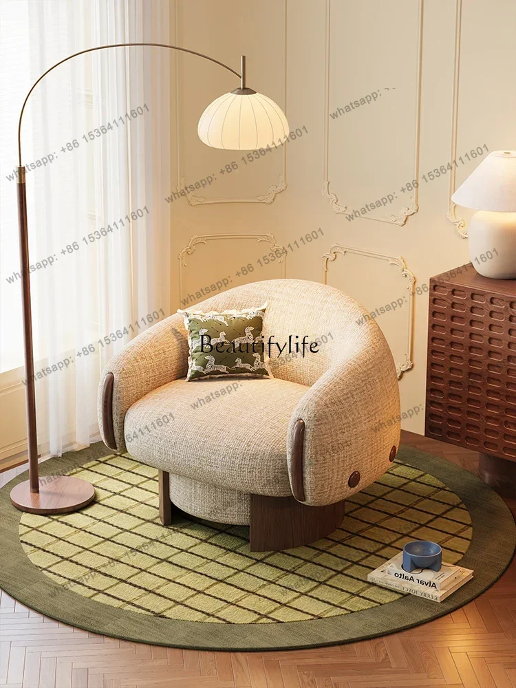 XX French Retro Solid Wood Sofa Rotating Living Room Casual Creative Single Chair