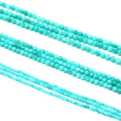 Round Blue Amazonite Beads Faceted Natural Stones Loose Spacer Beads for Jewelry Making DIY Bracelet Necklace Accessories 38cm