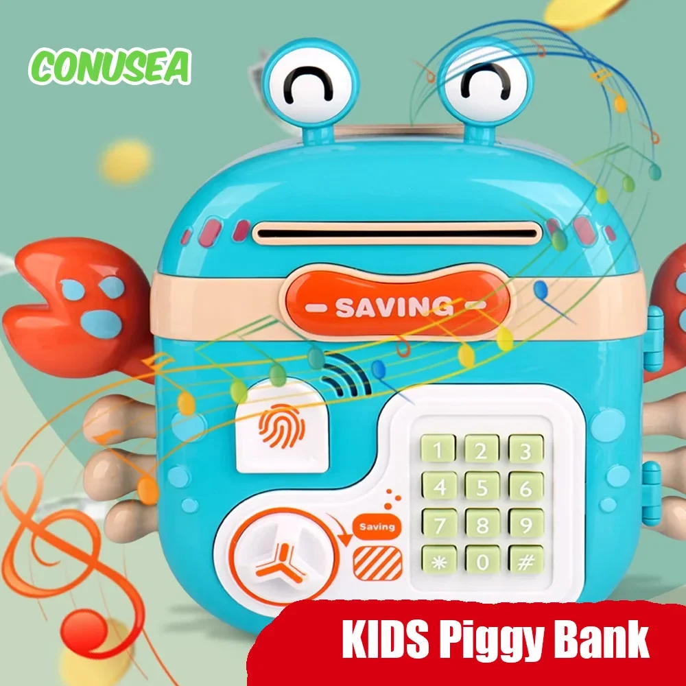 Kinderen Elektrische Spaarpot Cartoon Krab Spaarpot Vingerafdruk Codes Wachtwoord met Muziek Lichten Spaarpot Huis Spelen Kinderen Speelgoed