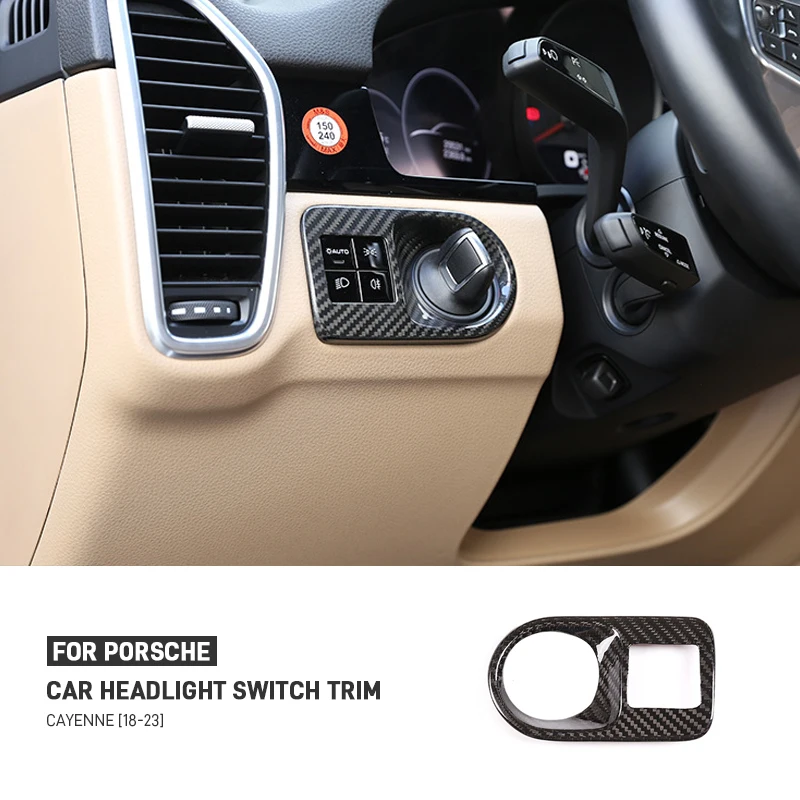 

For Porsche Cayenne 18-23 Real Dry Carbon Fiber Car Headlight Switch Frame Cover Sticker Trim Interior Decoration Accessoriess