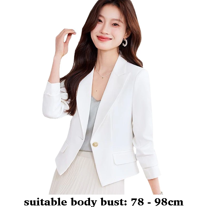 

High quality slim short blazer for women notch collar one button jacket fall spring 2025 elegant office clothes white pink black