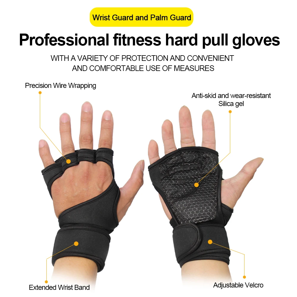 Workout Gloves for Men and Women Wrist Wraps Exercise Gloves Weight Lifting Cycling Gym Fitness Cross Training Breathable Black