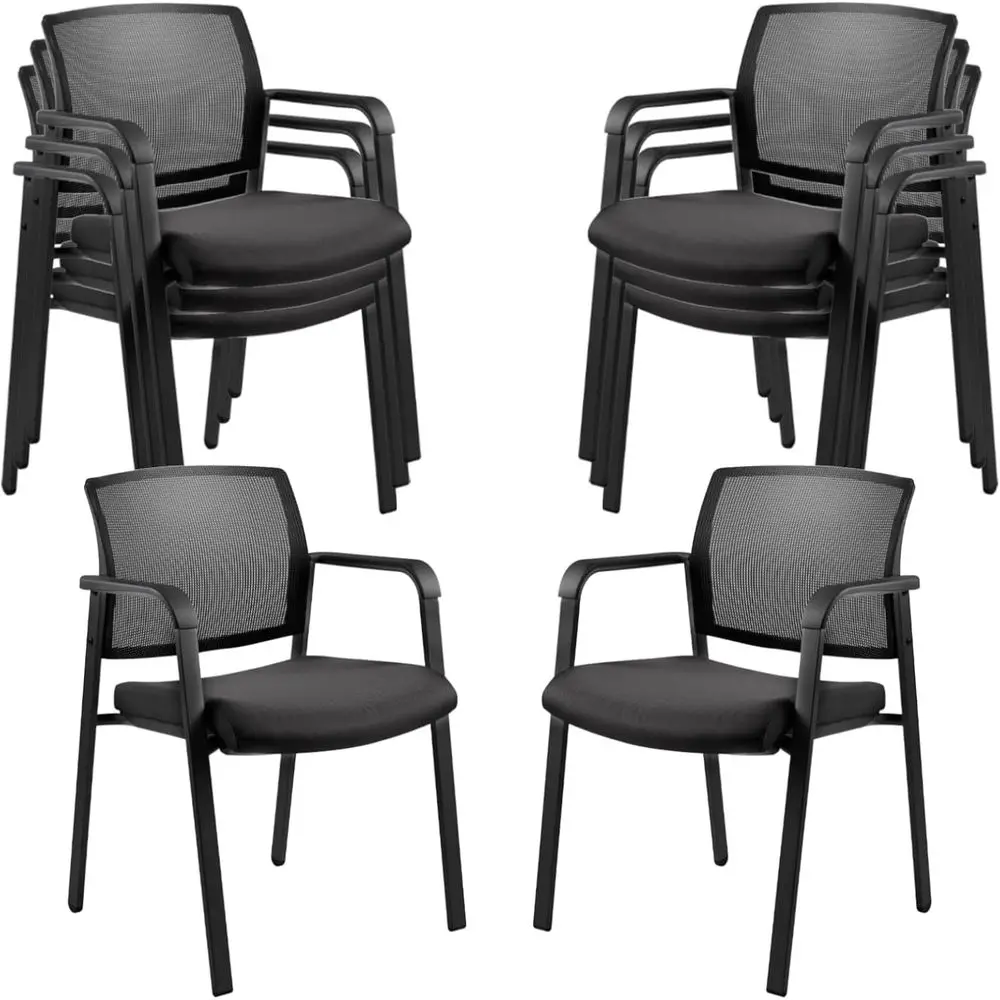 

Сет из 8 черных стульев-кресел с сетчатой спинкой, мягким сиденьем и эргономичной поддержкой, идеально подходят для офиса, школы, церкви.