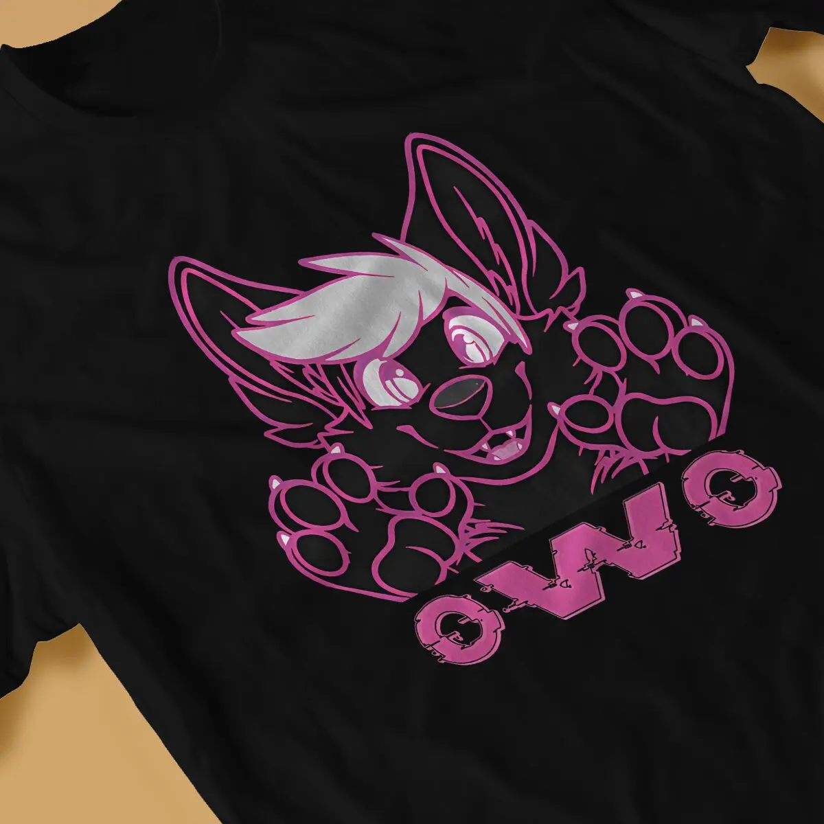 Fursuit Owo Cute Puppy Kawaii Pink T Shirt for Men Cotton Funny T-Shirts Crewneck Furry Tee Shirt Short Sleeve Clothes Gift