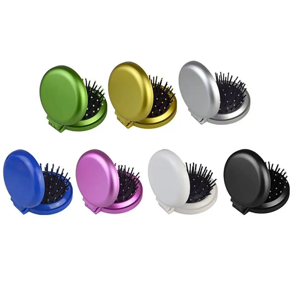 2PCS Travel Size Small Folding Hair Brush with Mirror Hair Styling Tools Hair Massage Comb 7colors Scalp Massager Women Girls