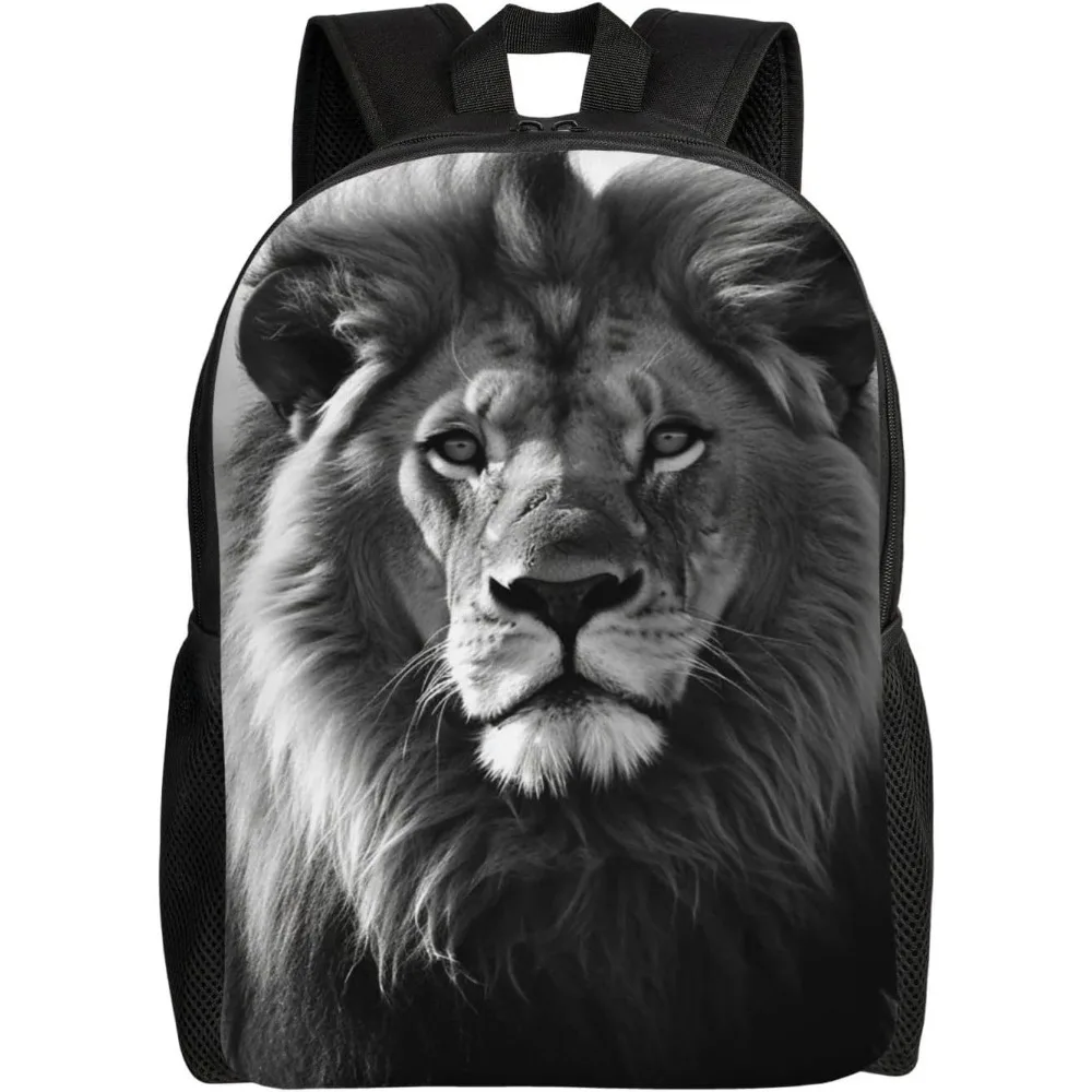 

African Lion Black And White Cute Backpack Waterproof Lightweight Laptop Backpack Shoulder Bag Casual Daypack For Women Men