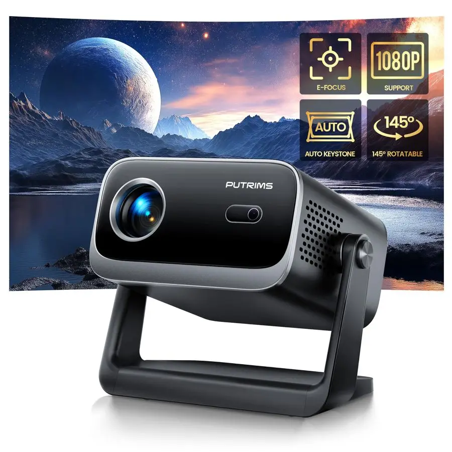 Focus amp Auto Keystone Mini Projector with WiFi Bluetooth, Portable 1080P Support Movie Projector 145 Rotatable 50 Zoom Fully S