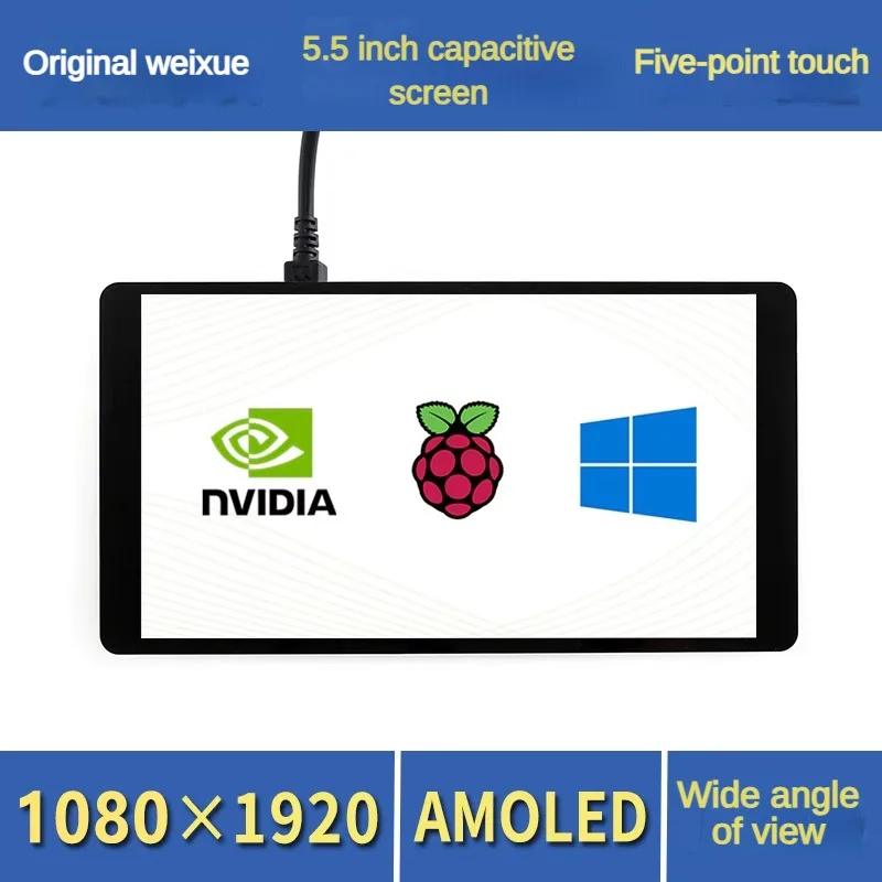 Monitor AMOLED Raspberry Pi 4 5,5 Inci Layar HDMI HDTV dengan Touchpad Kapasitif Kaca Tempered