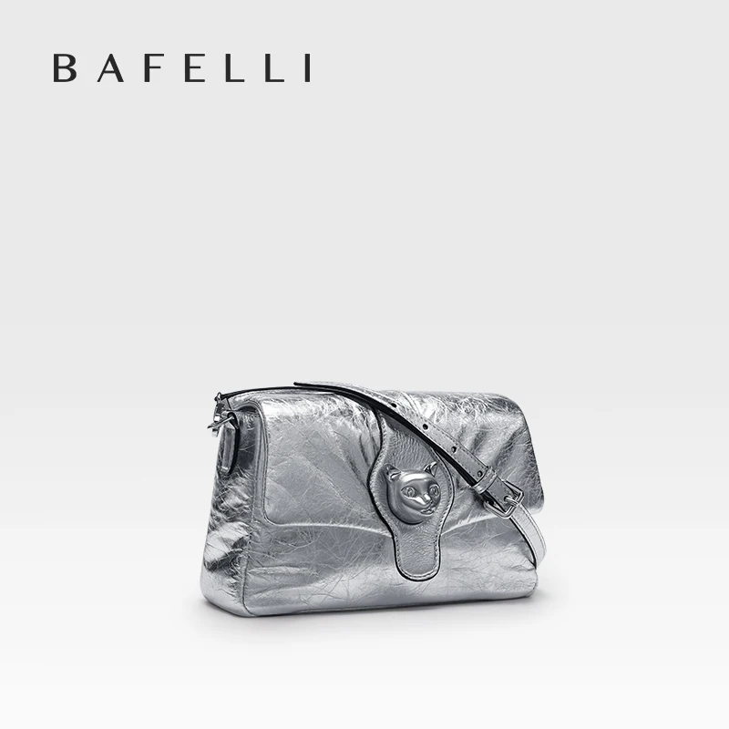 BAFELLI 2023 WOMEN'S NEW HANDBAG TREND LUXURY BRAND SILVER CASUAL PURSE CAT LEATHER CROSSBODY DESIGNER STYLE FASHION BAGS