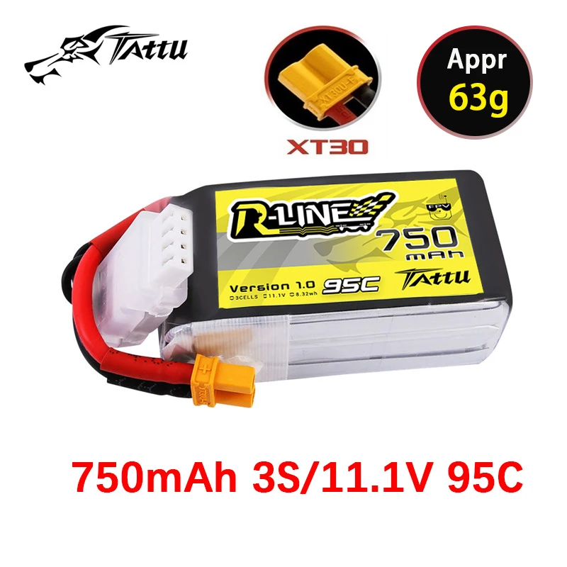 Original TATTU-R-LINE 1.0 95C 750mAh 11.1V LiPo แบตเตอรี่สําหรับเฮลิคอปเตอร์ RC Quadcopter FPV Racing Drone อะไหล่ 11.1V แบตเตอรี่