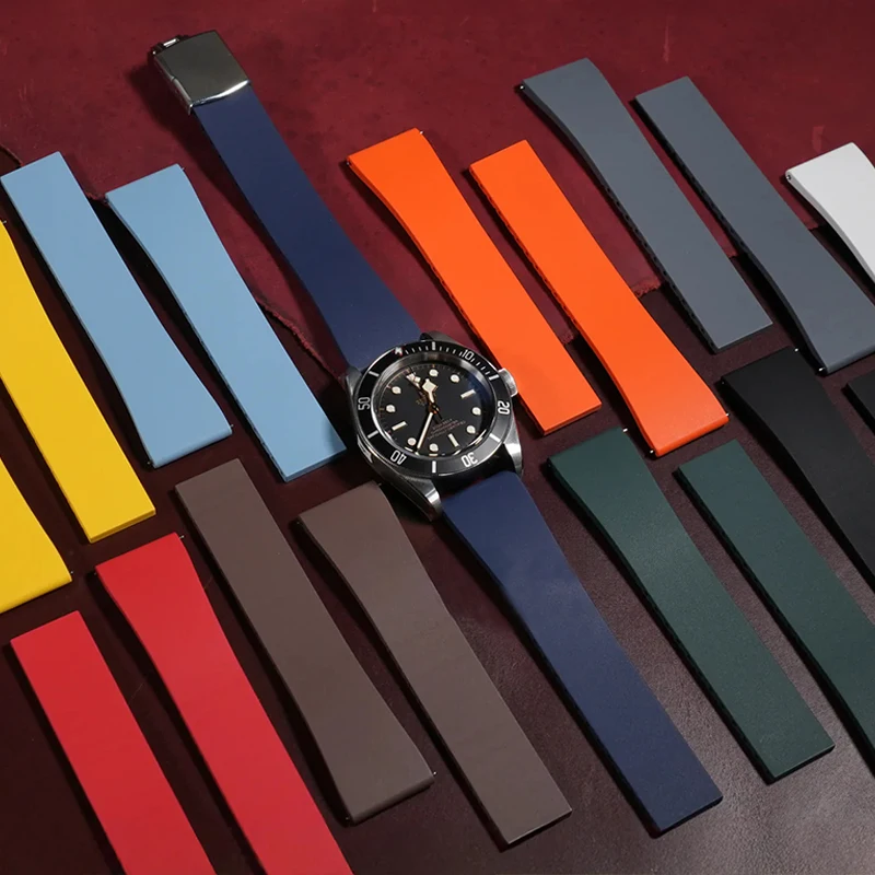 2025 FKM حزام 18 مللي متر 19 مللي متر 20 مللي متر 21 مللي متر 22 مللي متر الإفراج السريع فلورو المطاط فراشة مشبك الرجال النساء قطع إلى حجم سوار ساعة الفرقة