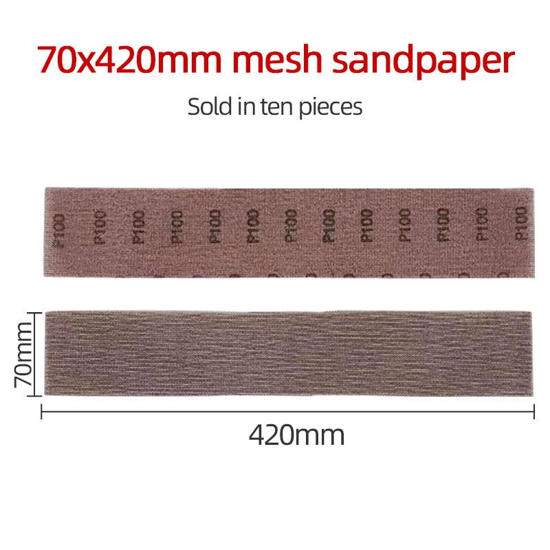 

10PCS 70MM Wide 420MM Long Square Mesh Sandpaper Back Velvet Gauze Car Painting Putty Maintenance Polishing