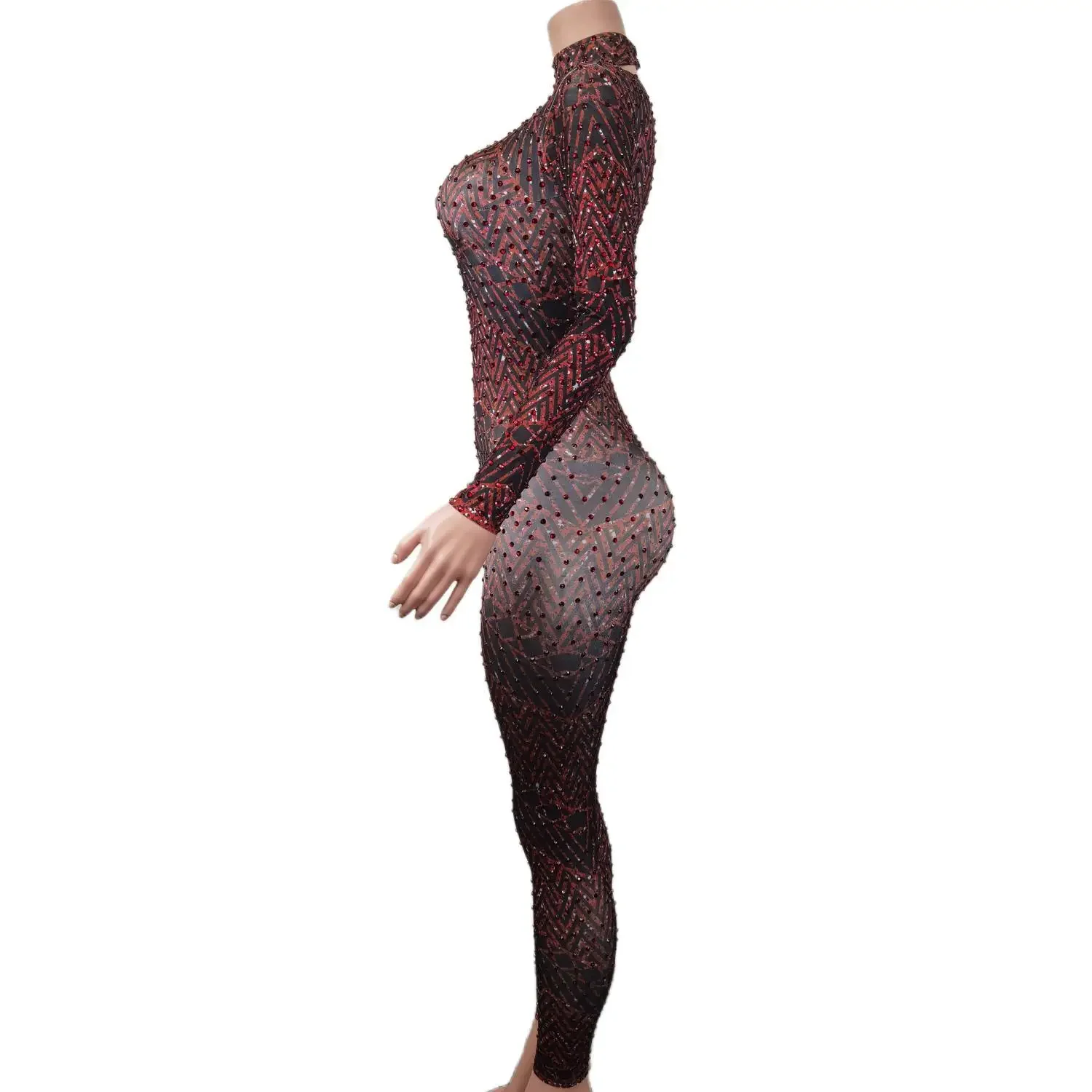 Handmade Pattern Dance Performance Outfits Lady Rompers Sexy Women Spandex Bodysuits Party Prom Celebrate Rhinestone Jumpsuits