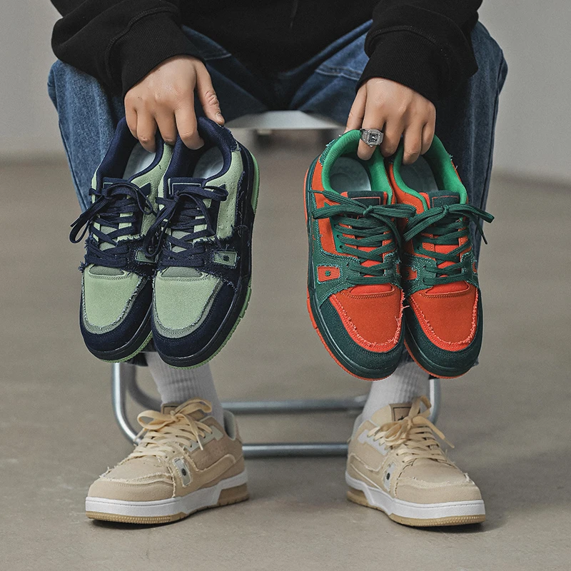 

Best Seller New Comfort Casual Shoes High Quality First Layer Pigskin Three Bars Board Shoes High Quality Men's38-44Sports Shoes