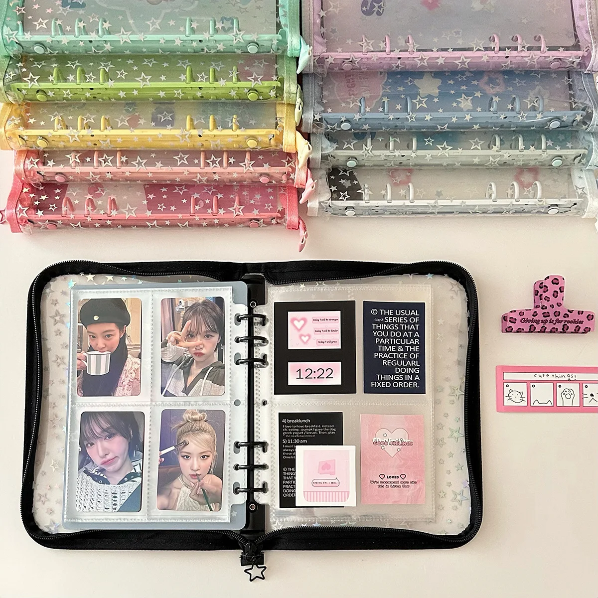 A5 Star Transparent Cover Binder Photocard Holder Idol Kpop Photo Album Photo Collect Book Zipper Bag Storage School Stationery