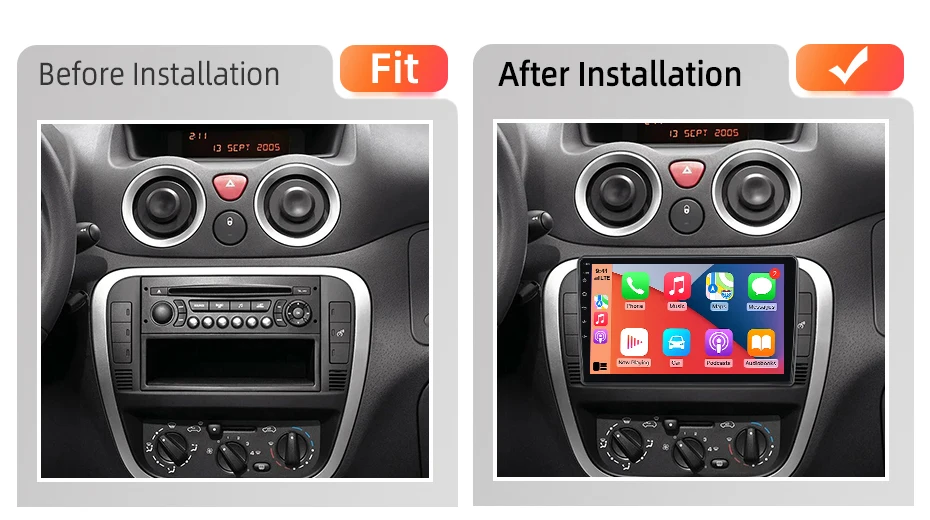 AWESAFE Kabelloses CarPlay Android Radio für Citroen C2 C3 2001-2010 mit GPS-Navigation Bluetooth WiFi Schnellstart DSP FM Plug & Play – Detail 3
