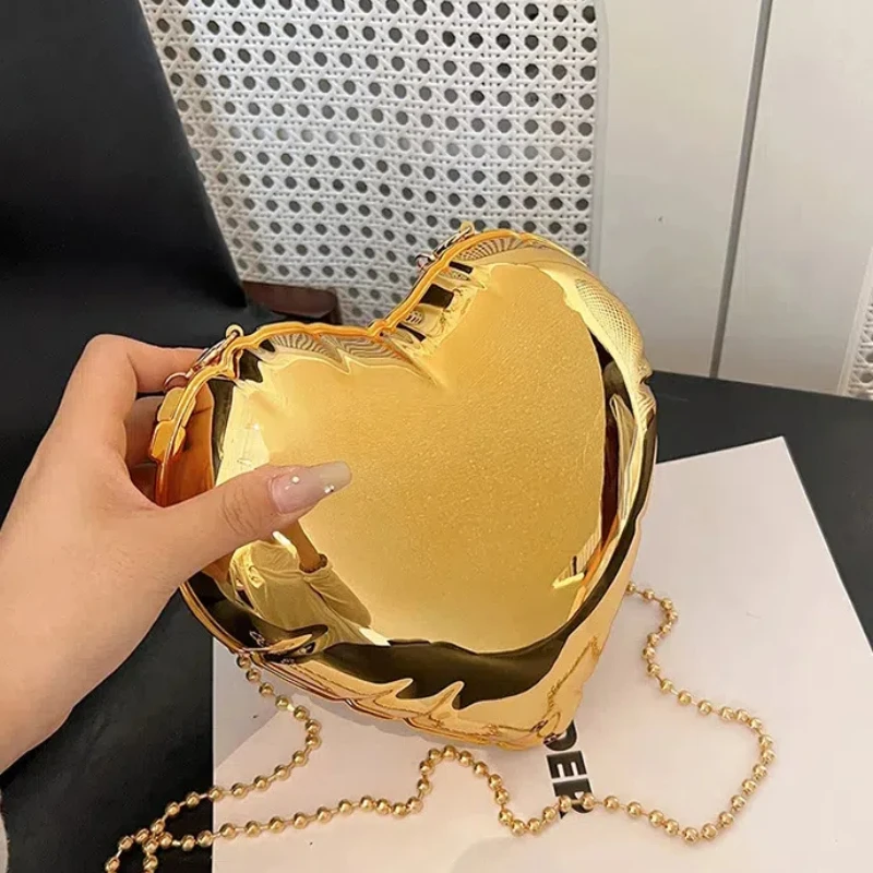 Heart Shaped Evening Crossbody Bags 2024 Trend Fashion Cute Female Shoulder Bag Luxury High Quality Party Mirror Women\'s Bag