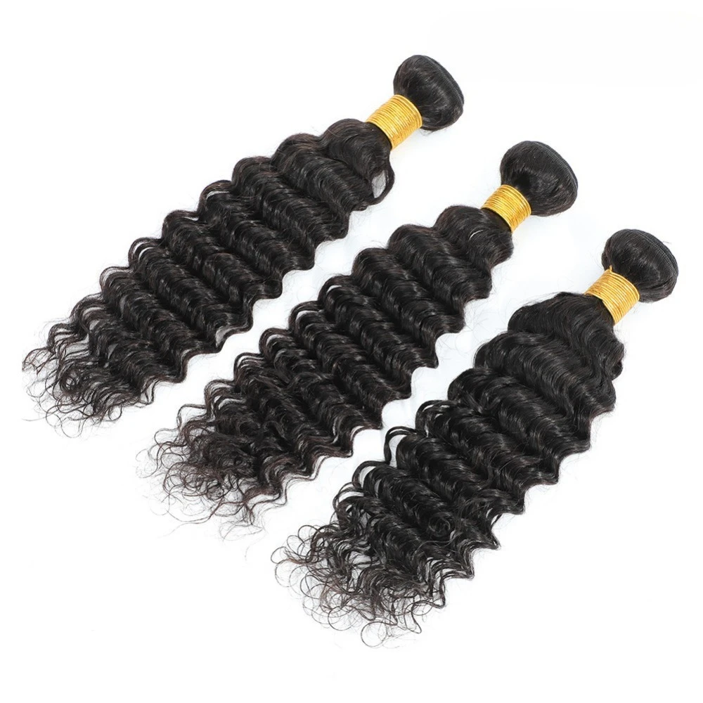 Tiefwelliges Echthaar-Bündel/1 Stück, natürliche Farbe, doppelt gewebte Haarverlängerungen für Frauen, anfängerfreundlich, natürlicher, schützender Stil ﻿ – Detail 3