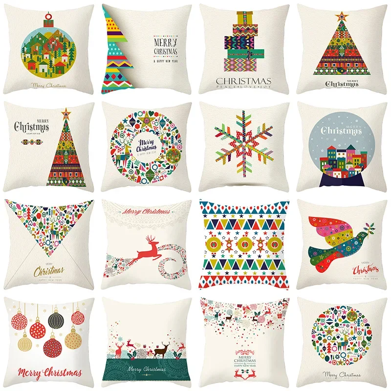 2020 NEW Merry Christmas White Pillowcase Reindeer Snowflakes Print Cushion Cover Simple Style Decorative Sofa Car Throw Pillows