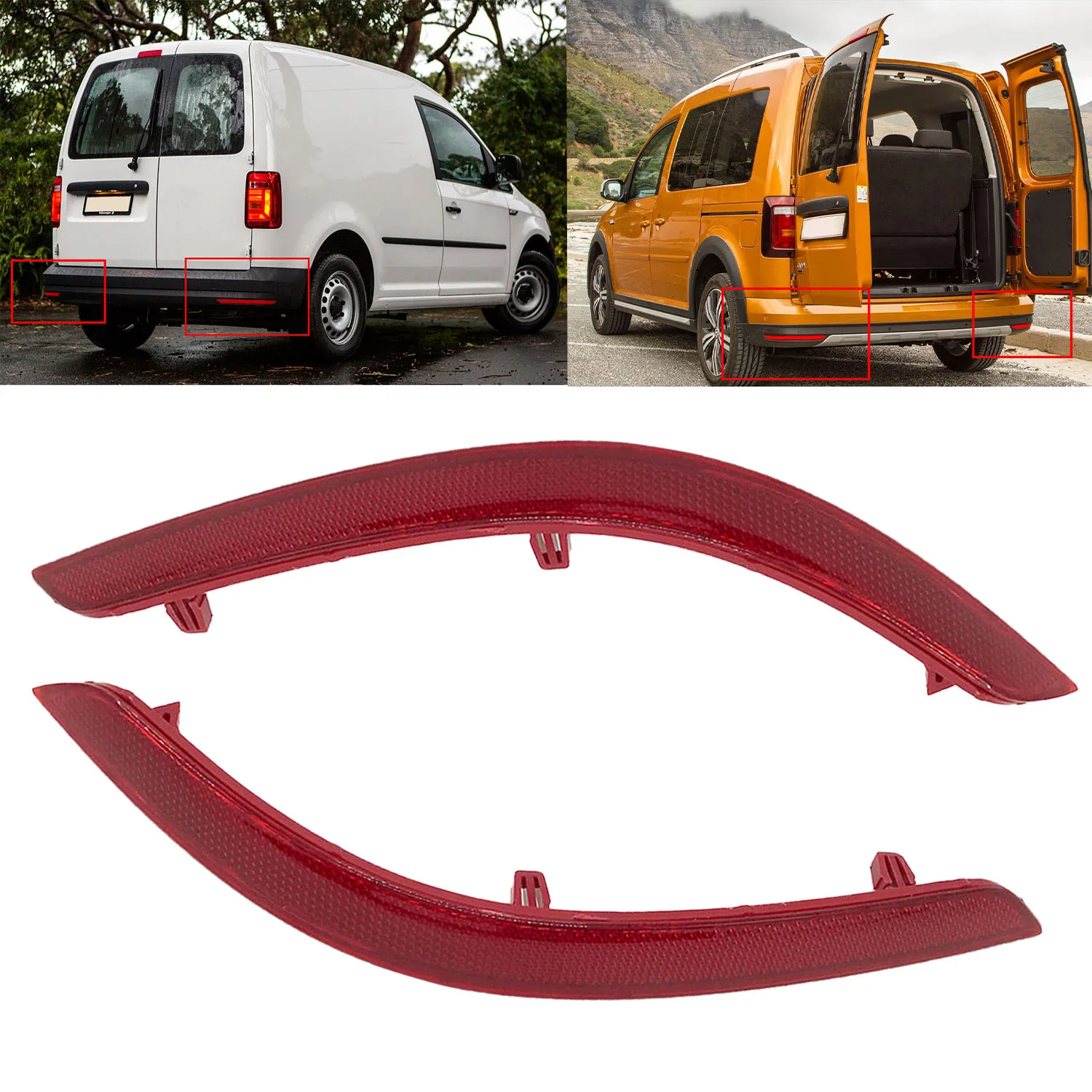 

Правый левый задний бампер Relfector, красная светоотражающая полоса для VW Caddy MKIV 4 2016 2017 2018 2019 2020 2021 2022 без лампы