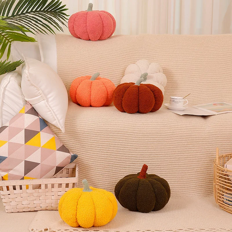 Almohada pequeña de planta de calabaza de 18/25cm, accesorio de fiesta para el día de Halloween, cojín de comida colorido, decoración para sofá y silla, regalo