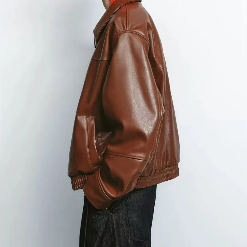 Faionable Pilot Jaet Outerwear Women's Spring New PU Leather Long Sve Street Sle Regular Length Collar Z 439859