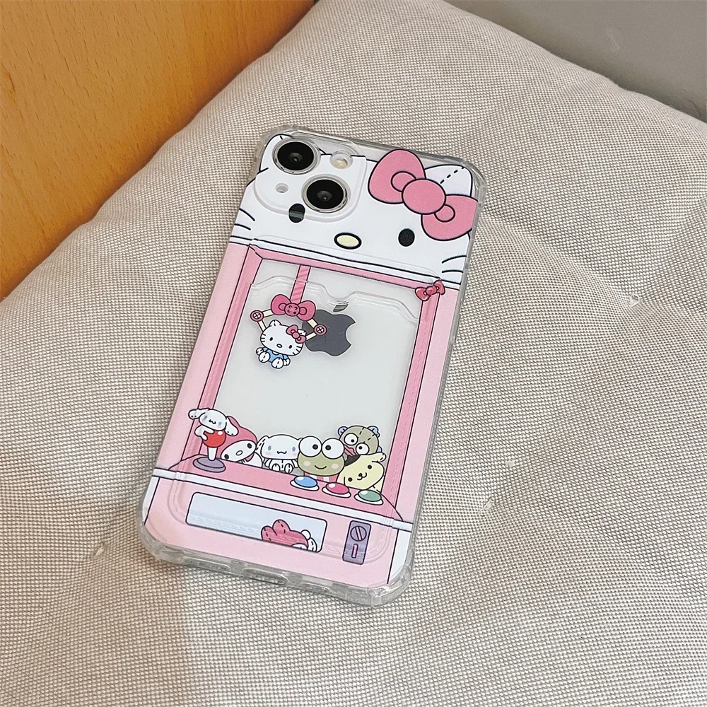 Cute Cartoon Anime Role Hello Kitty Phone Case for IPhone 7 8 Plus 11 12 13 14 Pro Max X XR XS Soft Tpu Wallet Cover Card Holder