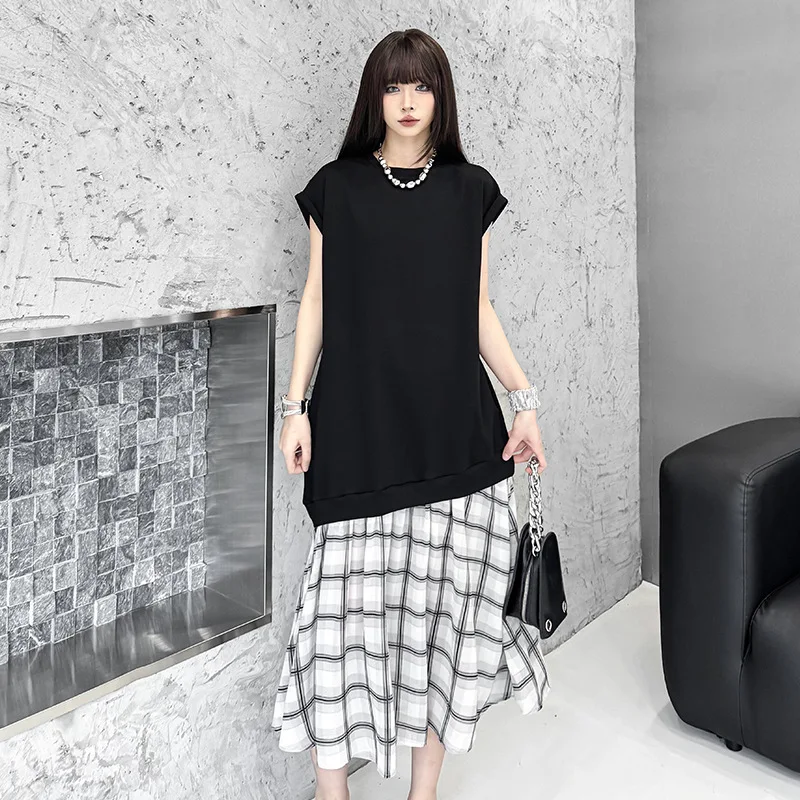 Tannt femmes robe Patchwork asymétrie mode t-shirt robes irrégulière couleur correspondant décontracté été robes amples 2025 nouveau