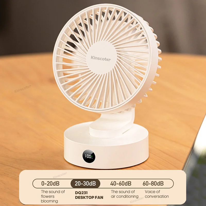 Mini ventilador de mesa portátil, silencioso, com alta potência de vento e sem fio, recarregável, com 5 velocidades, ventilador de resfriamento e