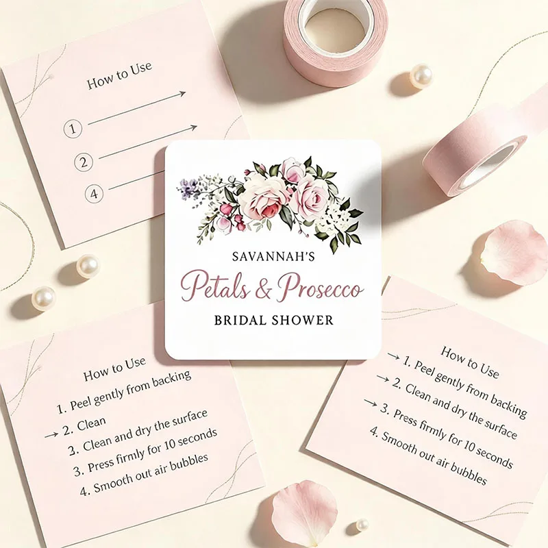 Custom Soft Pink Purple Watercolor Wildflower Petals Square Stickers Personalized Name Floral Gift Box Packaging Stickers view 5