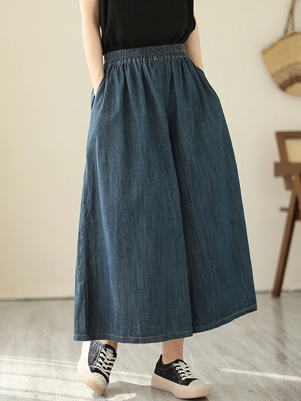 Jean taille haute à jambes larges pour femmes, jupe fine et ample à neuf Points, pantalon Design Sensation, amincissant, été