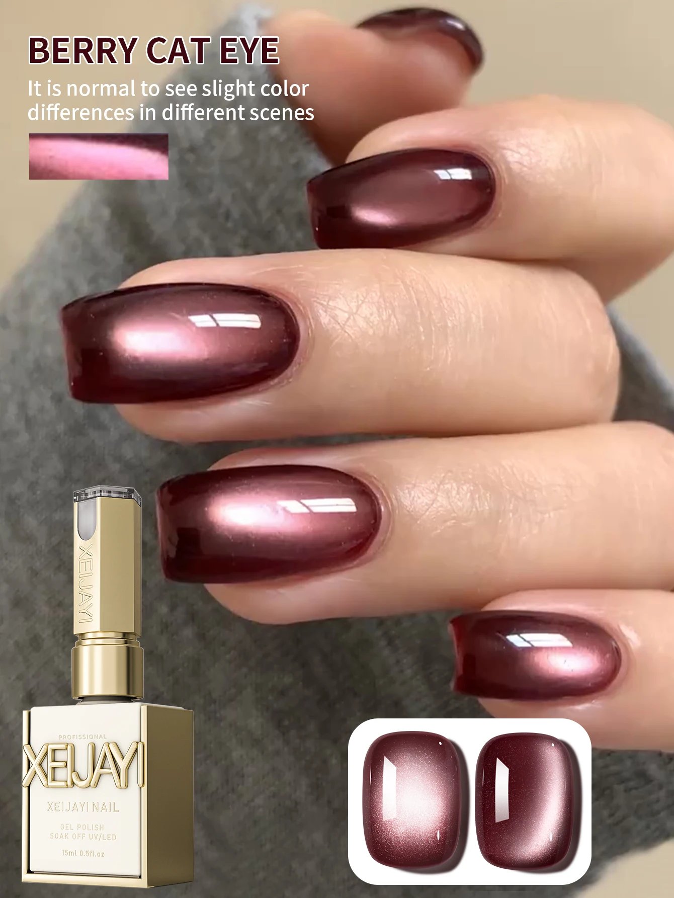 15 ml Berry Cat Eye Gel-Nagellack, UV-LED-Härtung, langwirksames, schnell trocknendes Nail-Art-Gel – ideales Geschenk für Frauen für den Frühling