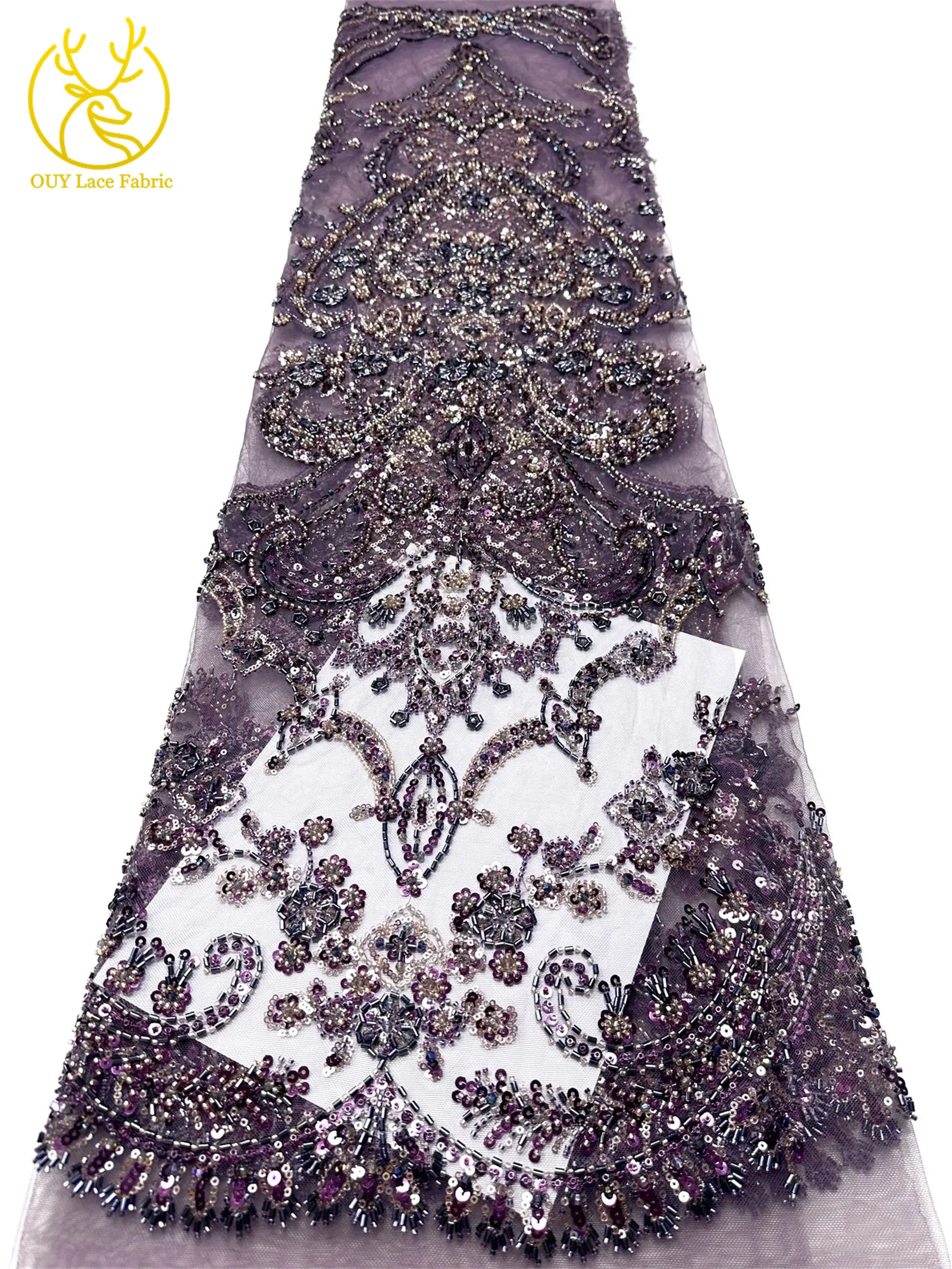 Pfirsichfarbener, hochwertiger, eleganter afrikanischer Brautkleidstoff mit Stickerei und Perlen, 2026 Nigerianische Pailletten-Spitze für Abendkleider und Hochzeitskleider zum Nähen – Detail 18