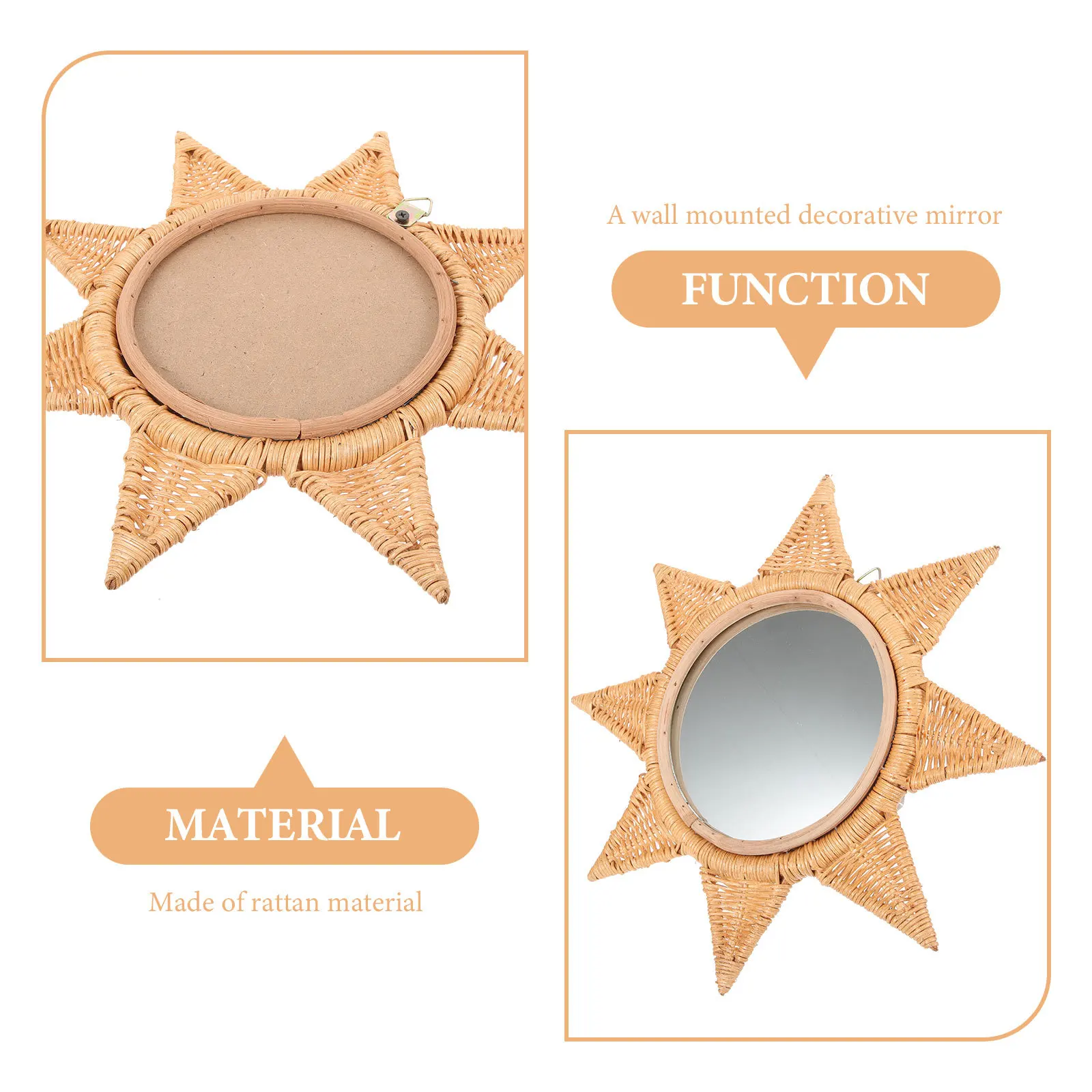 

Exquisite Rattan Hanging Mirror Wall Mounted Decorative Mirror for Dorm Wedding Party Entryway Indoor Wall Decor