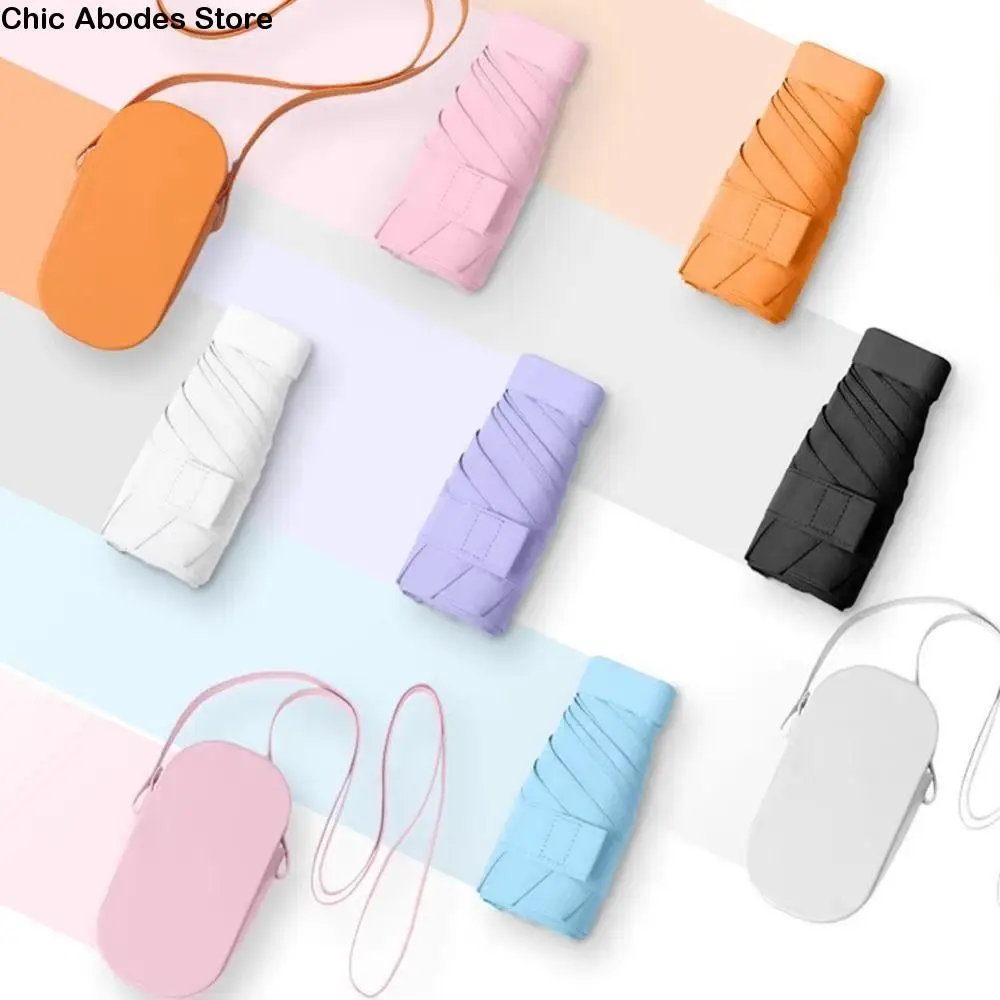 

Sling PU Leather Case Portable Sunshade Umbrella UV Protection Waterproof Travel Rain Umbrella Five Fold Ultralight