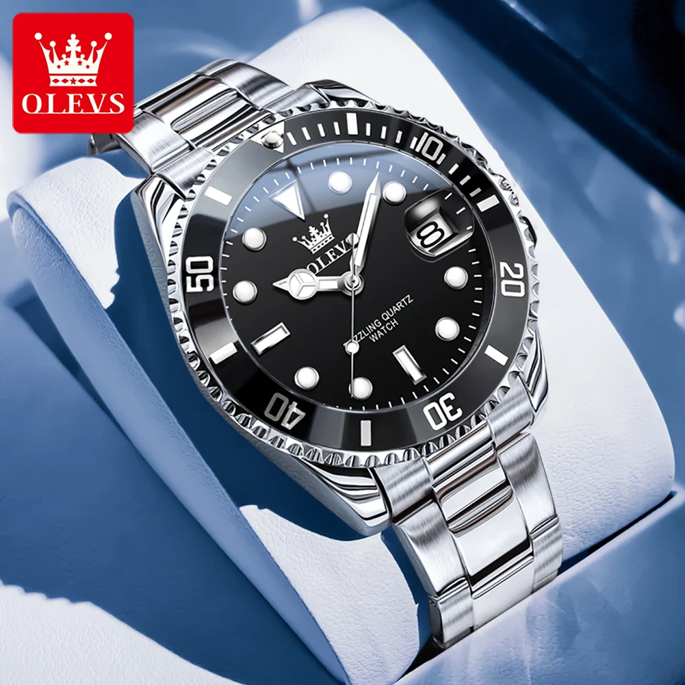 OLEVS Men's Watches Trend Luxury Fine Steel Strap Big Date Original Brand Quartz Wristwatch for Man Waterproof Luminous 5885 New