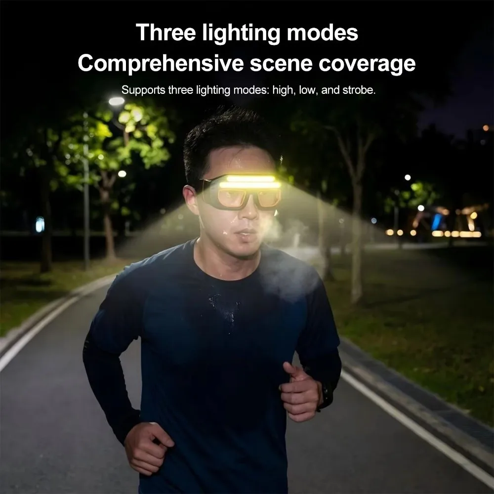 Motion Sensor LED Glasses Headlight Touch Control Wide Beam Headlight Glasses Waterproof Dual Beam Glasses Headlamp Camping