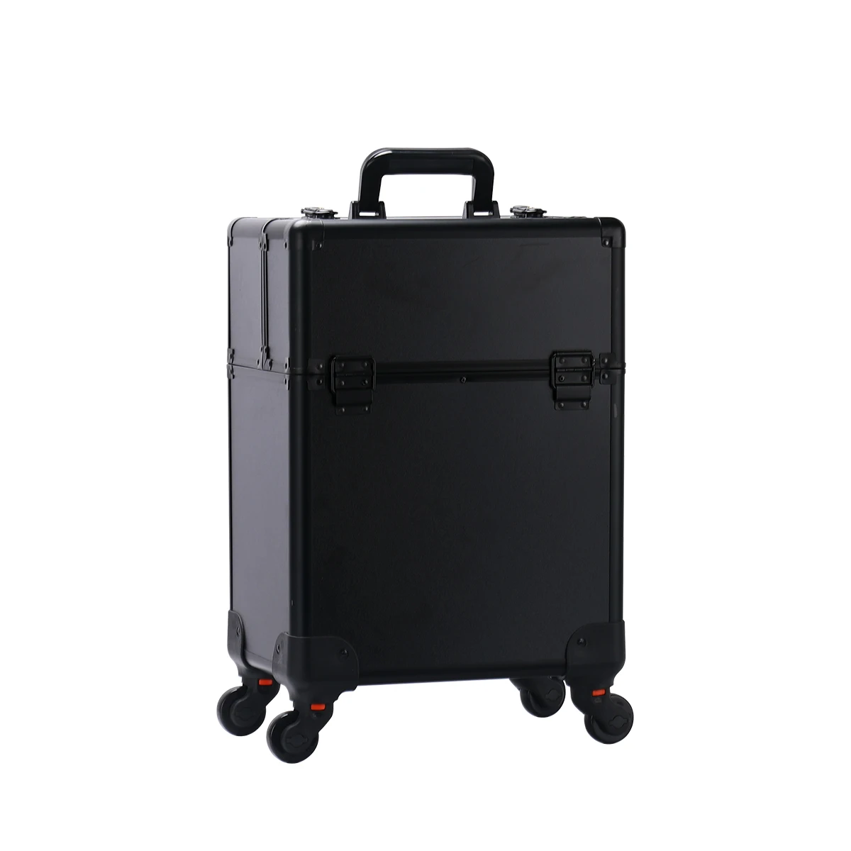 TravelRolling Makeup Train Case Large Capacity Cosmetic Trolley, Aluminum Professional Travel Case with Key