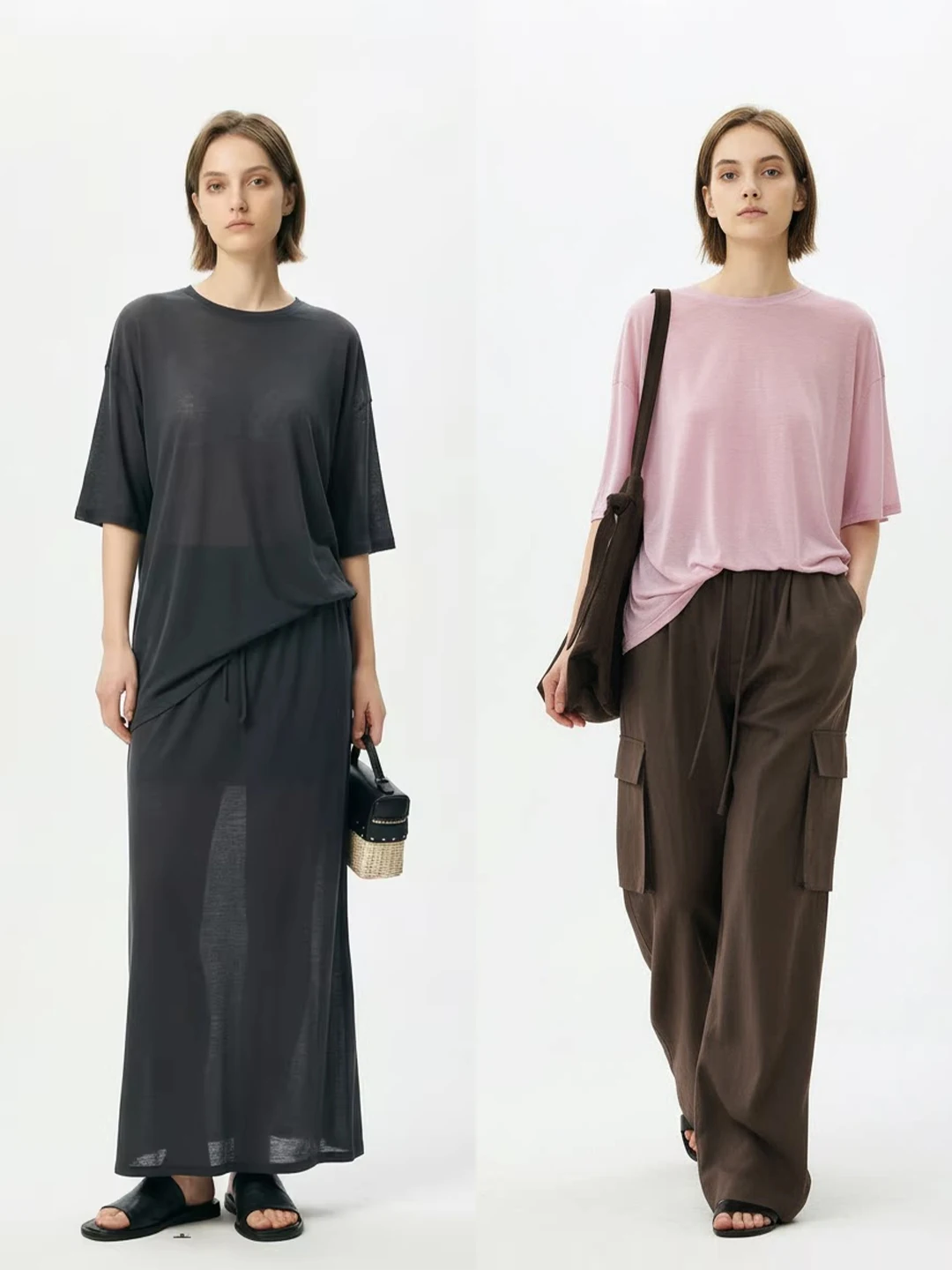 

Herzhi ZHMHZ Lightweight Transparent Wool Knitwear Holiday Loose Fit round Neck Short Sleeve Half Skirt Women's Casual Style