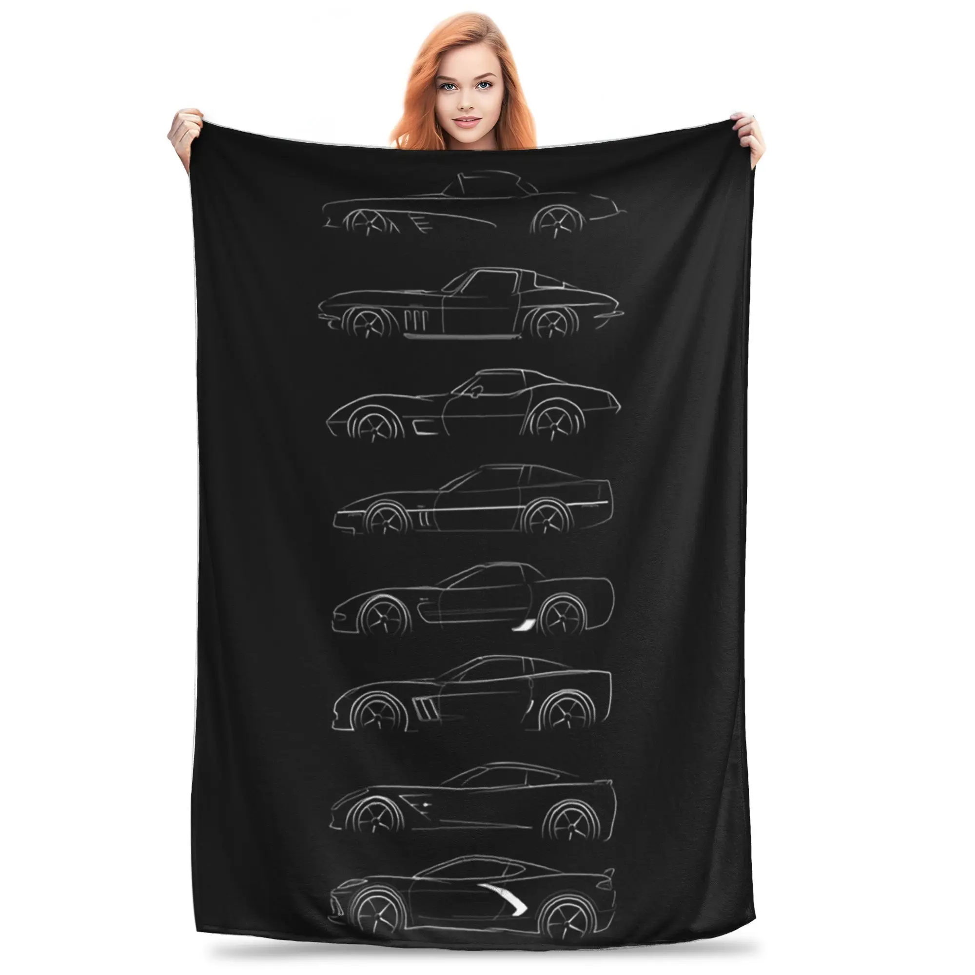 Evolution of the corvette Blanket Soft Warm Flannel Throw Blanket Cover for Bed Living room Picnic Travel Home Couch