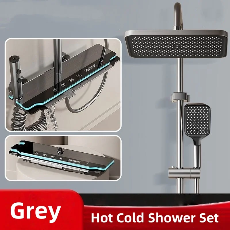 Ensemble de robinets de douche de salle de bains de luxe, affichage numérique de la température avec douche légère, robinets mélangeurs de douche chaude et froide, livraison depuis l'ue