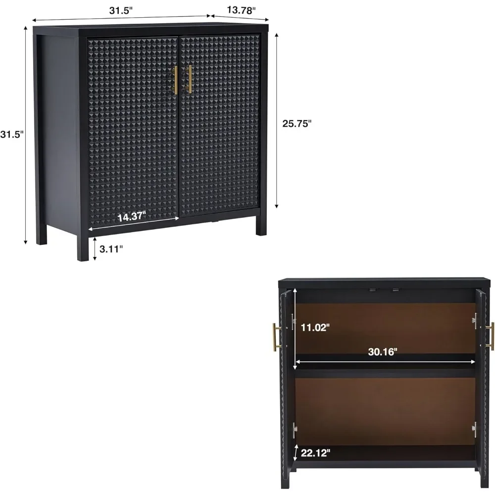 Sideboard Cabinet Set of 2, Modern Buffet Sideboard with Adjustable Shelf, Storage Cabinet with Lattice Doors, Accent Cabinet