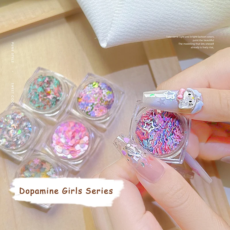 Nail Art Pailletten Zes Vormen Glitter Zoet Meisje Accessoires Manicure Benodigdheden Kleurrijke Sticker Make Up DIY Decals Decoratie